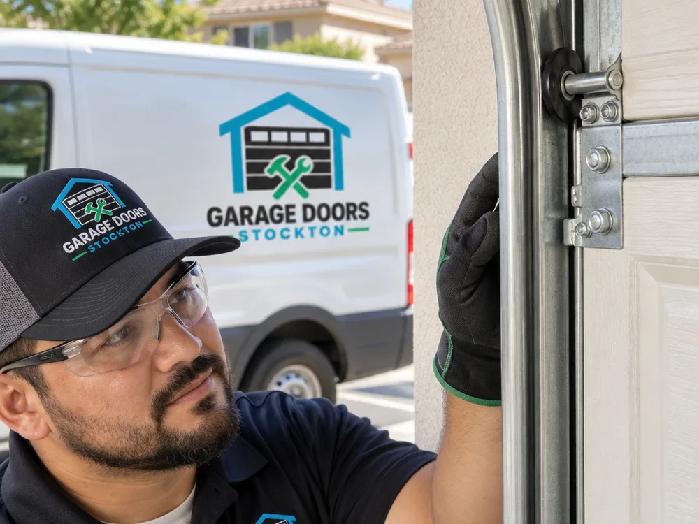 Garage door rollers seated correctly in aligned tracks with securely fastened brackets