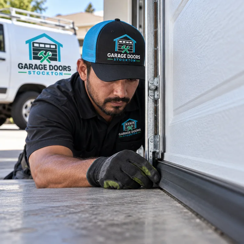 Garage door bottom seal meeting a concrete slab with consistent contact