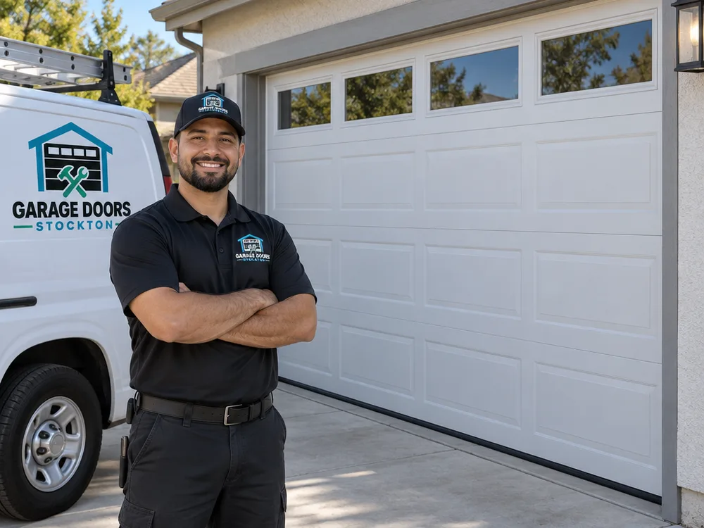 Repaired garage door sitting square with even bottom seal contact and aligned weatherstripping