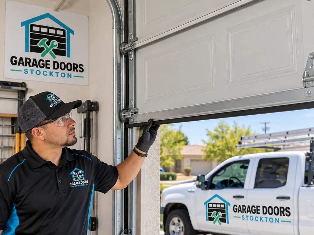 Garage door traveling through aligned tracks with properly seated rollers and even side gaps